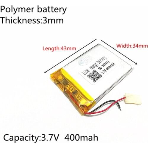 3.7V,400mAH,303443 PLIB; polymer lithium ion / Li-ion battery for GPS,mp3,mp4,mp5,dvd,bluetooth,model toy mobile bluetooth