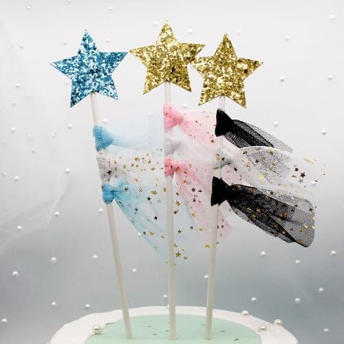 3PCS Cake Topper Decorative Glitter Star Cupcake Pick Cake Decor For Birthday