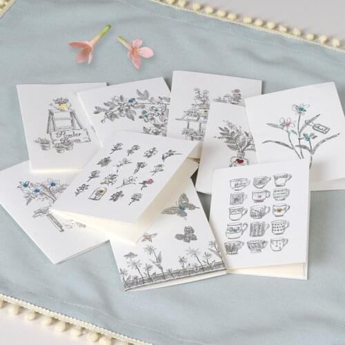 ENO Greeting Silver Flower Mini Greeting Cards Gift Message Cards Small Thank You Cards