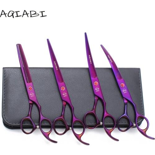 A3003 4Pcs Suit 7" AQIABI Scissors For Dogs Grooming Scissors Straight Scissors Thinning Shears Down Curved Shears Pet Scissors