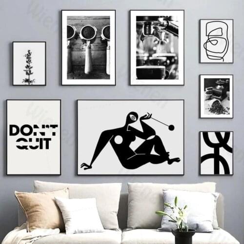 Abstract Wall Art Black Line Coffee Bean Figure Canvas Deco Painting Black & White Modern Home Decoration Cafe Interior Room Mur