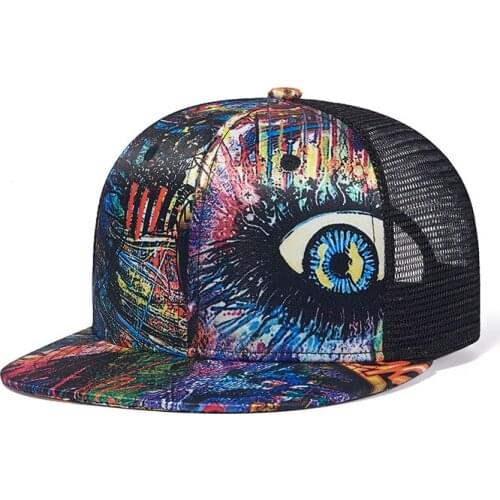 Hip-hop hat baseball cap fixed pattern female 3D graffiti tie-dye flat brim baseball cap mens hat big eyes pattern 2021