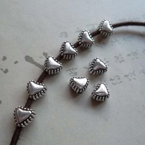 50pcs/lot Antique Silver Heart Shape Metal Beads 6x5mm Tibetan Silver Charm Spacer Materials DIY Jewelry Making For Women Gift