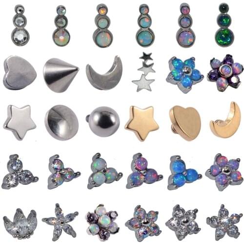 1 PC Surgical Steel Flower Dermal Anchor Top Opal Micro Dermal Anchor Moon Heart Piercings Skin Diver Piercing Body Jewelry 16g