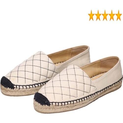 Sewing Flats Espadrilles Canvas Casual Genuine Leather Sheepskin Design High Quality Shoes Sneakers Women Plus Size 41 42