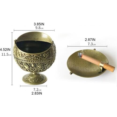 European Style Carving Zinc Alloy Spherical Globe Ashtray Creative Vintage Indoor Decoration Ashtray with Lid for Home D7WD
