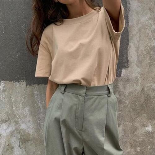 2021 basic cotton T-shirt ladies summer new Oversized large solid color T-shirt 9 colors casual loose T-shirt O-neck womens top