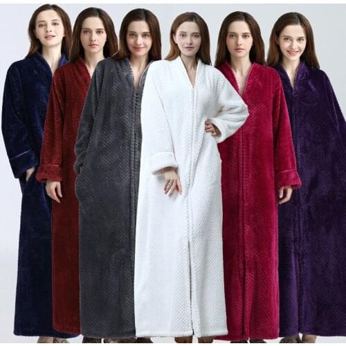 Couple Pregnant Morning Robe Ladies Night Gown Bathrobe Men Thick Long Flannel Warm Sleepwear Nightwea Large Size Coral Velvet