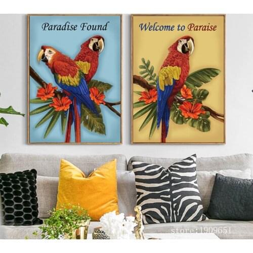 Cotton no frame modern cartoon animal parrot canvas printings oil painting printed on cotton home wall art decoration picture