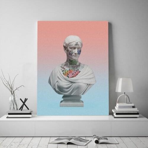 Vaporwave Graffiti sculture art Framed Wooden Frame Canvas poster Painting wall Art decor room Study Home Decoration Prints