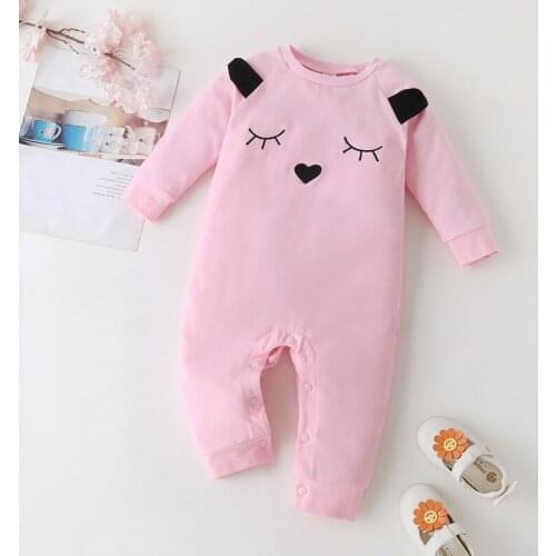 New Spring Fall Baby Girl Romper Cotton Lovely Pink Cartoon Animal Long Sleeve Baby Girl Jumpsuit Casual Soft Baby Clothes 0-18M