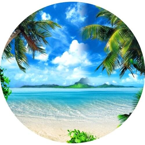 Round circle background blue sky seaside Backdrop summer theme baby shower birthday Party table Covers decoration YY-492