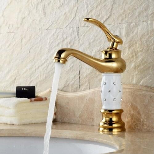 Bathroom basin gold faucet Brass with Diamond Crystal body New Luxury Single Handle hot and cold Water tap