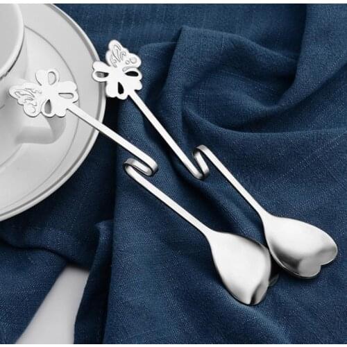 Heart Shaped Spoons Suspensible Seasoning Ladle Scoop Twisting Hanging Cup Coffee Dessert Teaspoon Stainless Steel SN1123