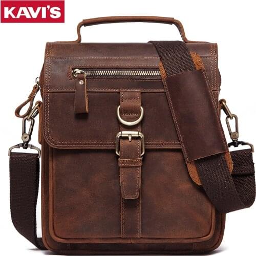 KAVIS Crazy Horse Leather Mens Shoulder Bag Vintage Messenger Bags Male Bolsos Crossbody Bags Quality Mans Handbag Travel Boys