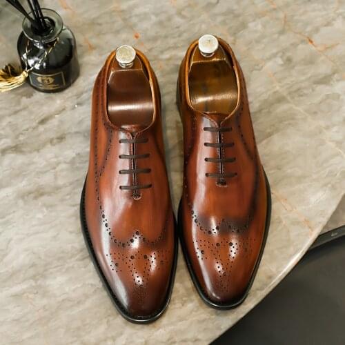 Italian Luxury Flat Men Real Leather Shoes Pointed Toe Genuine Leather Black Brown Wedding Business Party Shoes for Male Autumn