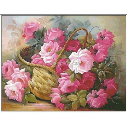 Pretty Rose Flower In Basket Needlework Embroidery Cross Stitch Kit Factory Sale 18CT/16CT/14CT/11CT/9CT