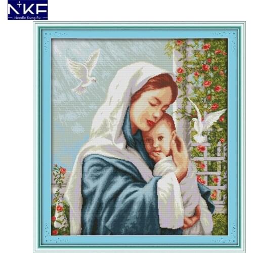 GG The fierceness love of mother and son figure style needlepoint embroidery kits counted cross stitch sets for home decoration