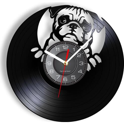 English Bulldog Wall Clock British Dog Breeds Vinyl Record Wall Clock Love My Bulldog Puppy Pug Pet Shop Wall Decor Clock Gift