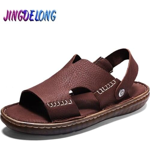 New Mens Gladiator Sandals Summer High-quality Leather Mens Sandals Summer Outdoor Men Beach Sandals Non-slip Mens Water Shoes