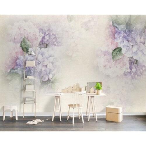 Beibehang Custom wallpaper Living Room Background 3D Wallpaper Purple Hydrangea Leaf Butterfly Photo mural 3D Wallpaper behang