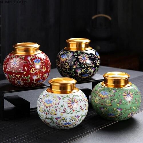 European Painted Ceramic Storage Tin Metal Double Lid Tea Sealed Tin Cans Household Candy Coffee Bean Storage Box Home Ornaments