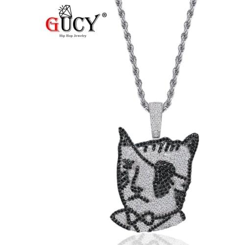 GUCY Hip Hop New Cat Pendant Necklace Cubic Zircon Necklaces With Iced Out Tennis Chain Gift For Men