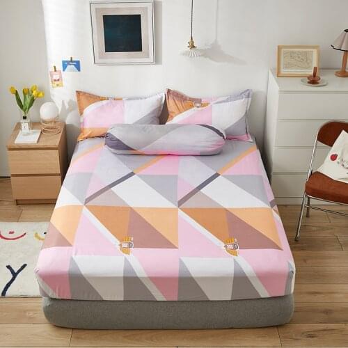 Pink Simple Style Bed Sheet Four Corners with Elastic Band Polyester Bed Sheet with Pillowcases 3pcs Fitted Sheet for Adult Kids
