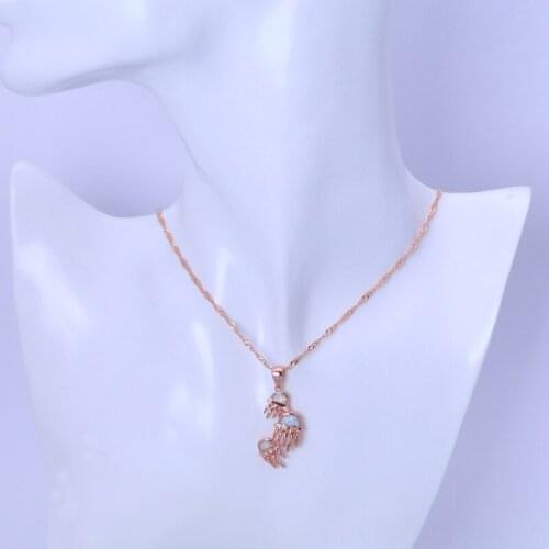 ROLILASON Specially Designed Animal Jellyfish white Opal rose gold color Pendant Fashion Jewelry OPS722