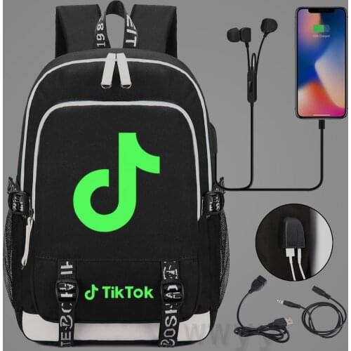 TIK TOK backpack Printing laptop schoolbag Men Travel bags USB luminous Oxford Backpacks
