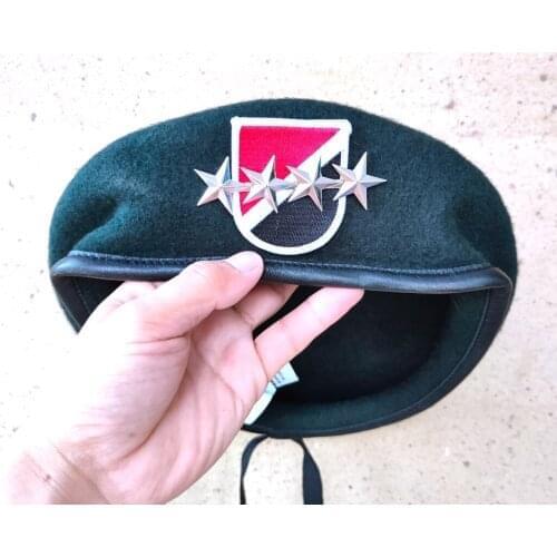 New US Army 6th Special Forces Group Wool Green Beret OFFICER 4 STAR GENERAL RANK INSIGNIA Military Hat Cap 1963~1971