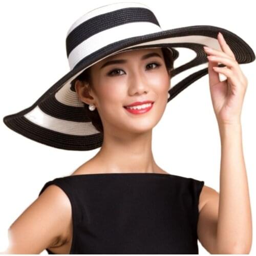 Summer Wide Brim Straw Hats Floppy Disk Beach Hats Sun Hats For Women Uv Protection Ladies Bow Straw Hats Large Sun Hats