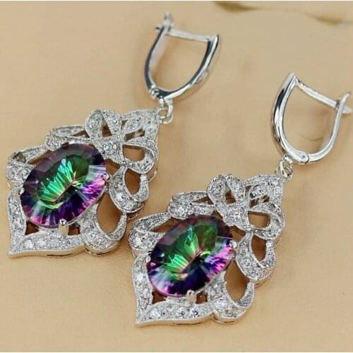 SHUNXUNZE Luxury Charms Engagement Wedding Earrings For womens clothing accessories Rainbow Cubic Zirconia Rhodium Plated R3340