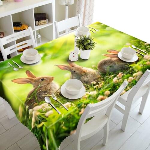 3d Cute Little Gray Rabbit Print Tablecloth Wedding Party Table Cover Waterproof Polyester Cotton Rectangular&Round Table cloth