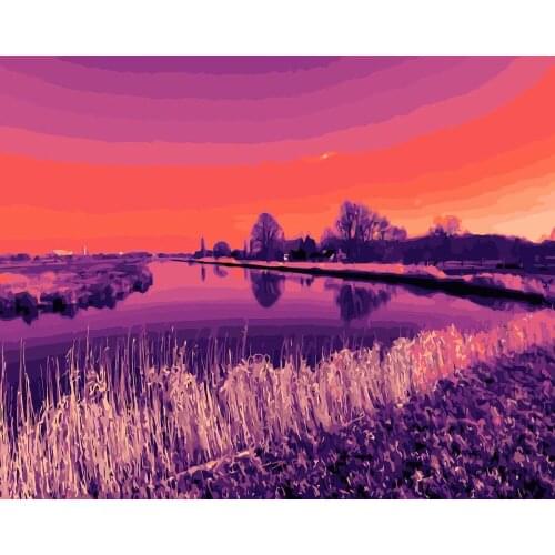 TQX-27 Dutch Landscape Waterway Stream Reeds DIY Painting By Numbers Acrylic Paint On Linen Digital Painting Wall Art Picture