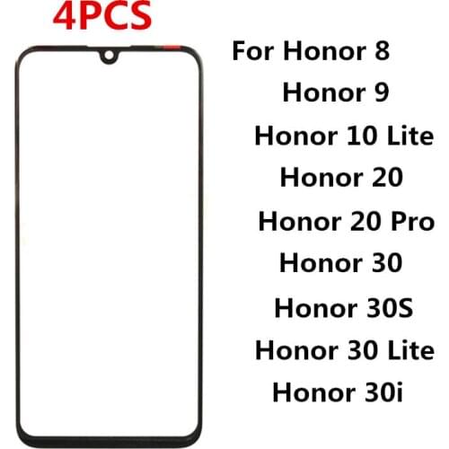 4PCS/Lot Outer Screen For Huawei Honor 8 9 10 Lite 20Pro 30S 30i Touch Panel LCD Display Front Glass Repair Replace Parts