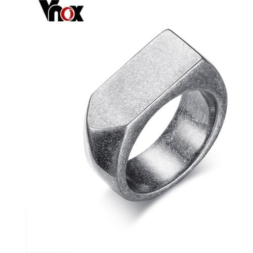 Vnox 9mm Flat-top Retro Rings for Men Punk Stainless Steel Male Rings Jewelry US Size 8 to 12