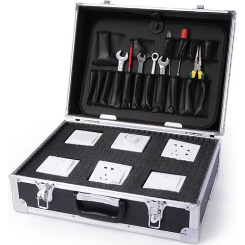 Aluminum alloy toolbox with plugboard lattice fixed shock proof sponge precision instrument box multi-functional package case