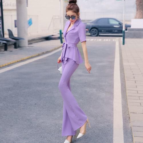 Women 2021 Summer Two Piece Sets Outfits Female Short Sleeve Sleeve Casual Tops and Pants Suits Elegant Office Ol Style Sets B30