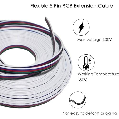 1~100 meters 5Pin 22 AWG RGBW Extension Cable Line 5 color Led Connector For 5050 3528 5630 RGBW RGB CCT LED Stirp