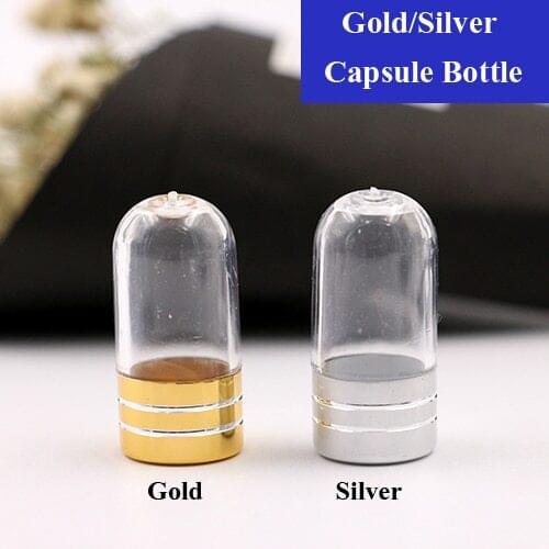 100PCS/LOT 2g Gold/Silver Mini Transparent Pill Cases Plastic Liquid Bottle Empty Splitters Bottles Capsule Medical Bottle Shell