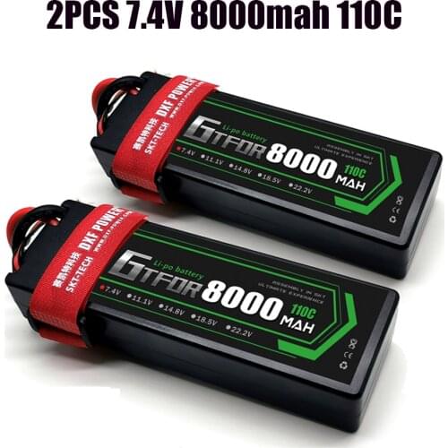 2PCS GTFDR LiPo Battery 2S 7.4V 8000mah 7000mAh 6500mah 5200mah 110C 60C 50C HardCase For 1/8 1/10 RC Car Slash Emaxx