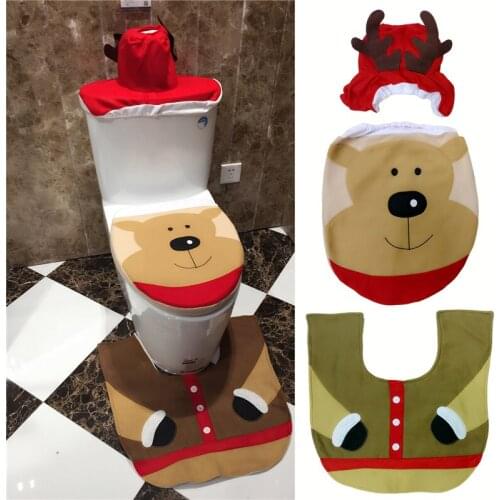 3Pcs/Set Christmas Bear Toilet Seat Cover And Rug Bathroom Set Contour Rug Xmas Decorations For Natal Navidad Decoracion