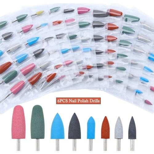 6pcs/set Silicone Nail Drill Milling Cutter Drill Bits Files Burr Buffer Electric Machine Nail Art Grinder Cuticle Cutter Tools
