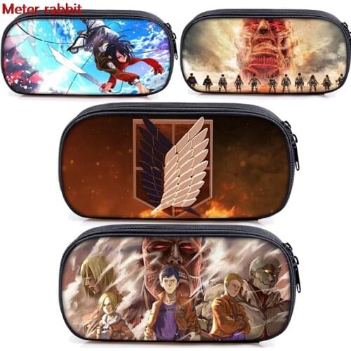 Anime attack on titan figure pencil pen bag case box stationary bag action toy for children students Eren Jäger Mikasa Ackerman