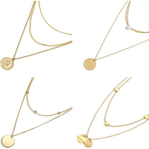 Double Layer Chain Women Accessories Stainless Steel Necklace For Women Pendant Necklace Vintage Necklace Bohemian Chain Jewelry