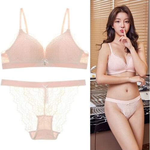 Sexy Lace Wire Free Push Up Lingerie Bra And Panty Set Comfortable Breathable Thin Pure Cotton Bralette Underwear