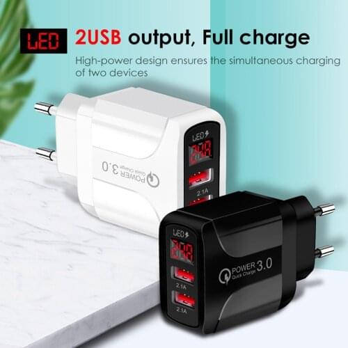 Hot Sale 2.4A Phone Charger QC 3.0 Fast USB Charger For IPhone 12 Quick Charge For Mobile Phone Universal LED Phone Accessories