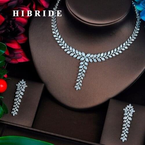 HIBRIDE Elegant Marquise Cut Micro CZ Pave Women Bridal Jewelry Sets Necklace Set Wedding Accessories Gifts Jewelry N-439