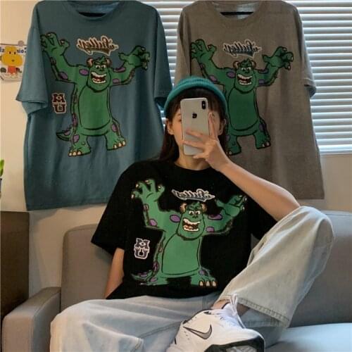 Summer New Casual Short Sleeve T-shirt Harajuku cartoon dinosaur print Shirts Tops Lazy Man Wild Loose women Tee Shirt